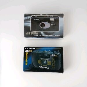 Mitsuba & Capital 35mm Compact Cameras Focus Free With Case - NEW
